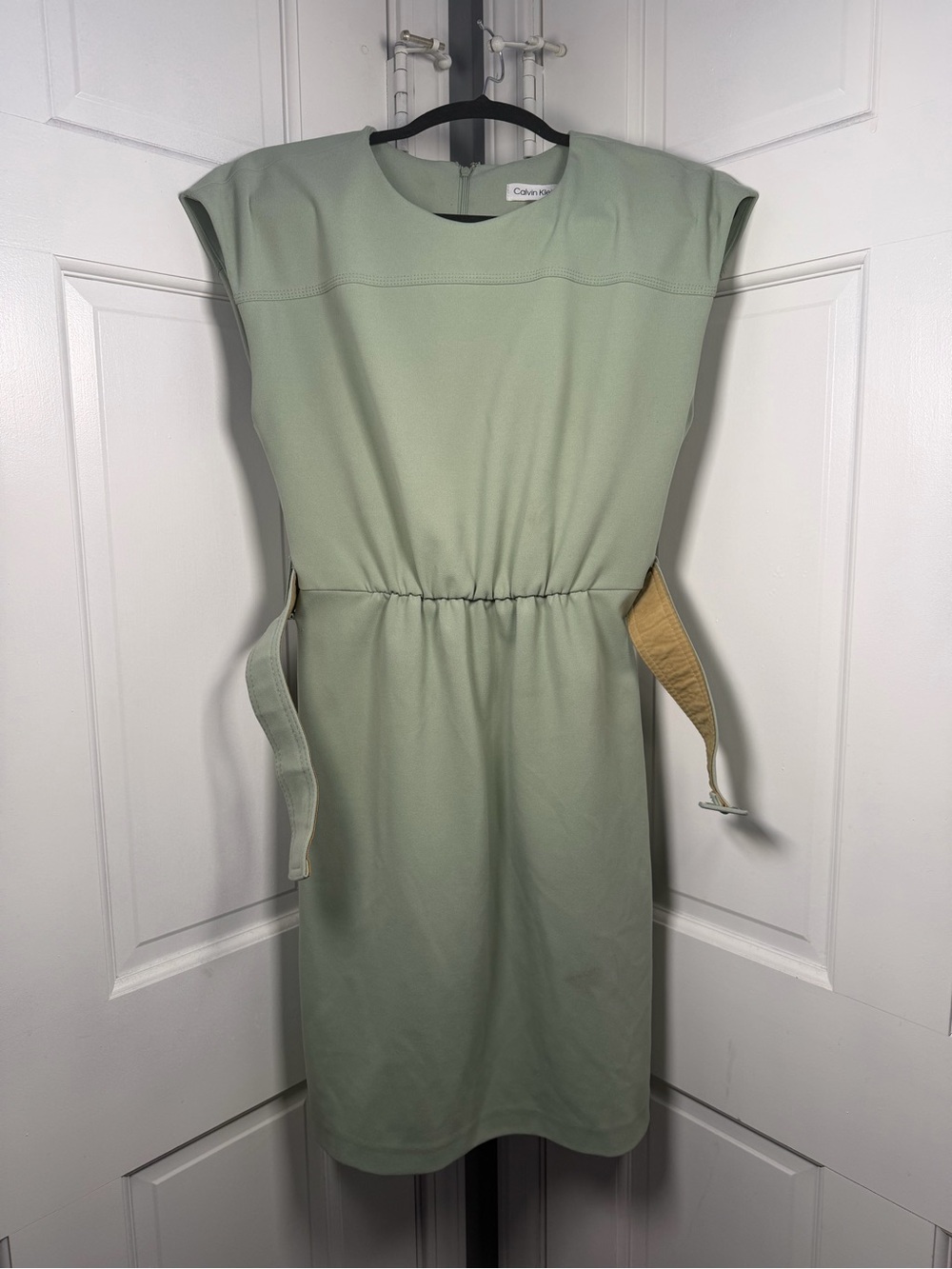 Calvin Klein Light Sage Drawstring Waist Midi Dress